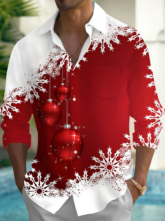 Christmas Snowflake Lantern Men's Pocket Long Sleeve Shirts