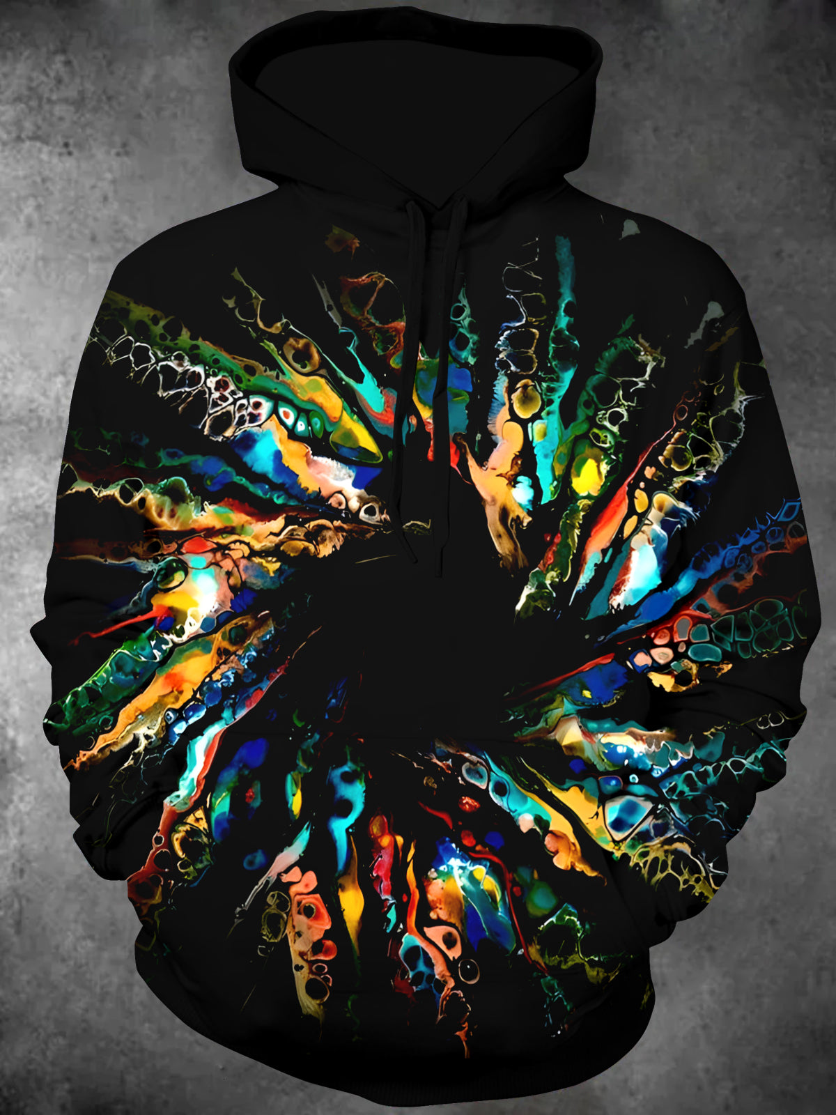 Abstract Long Sleeve Hooded Pocket Men's Top