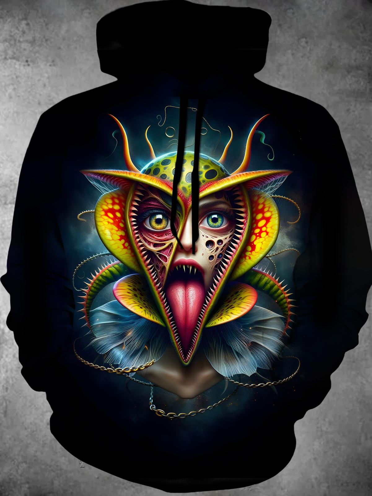 Dark Art Print Long Sleeve Hooded Pocket Men's Top