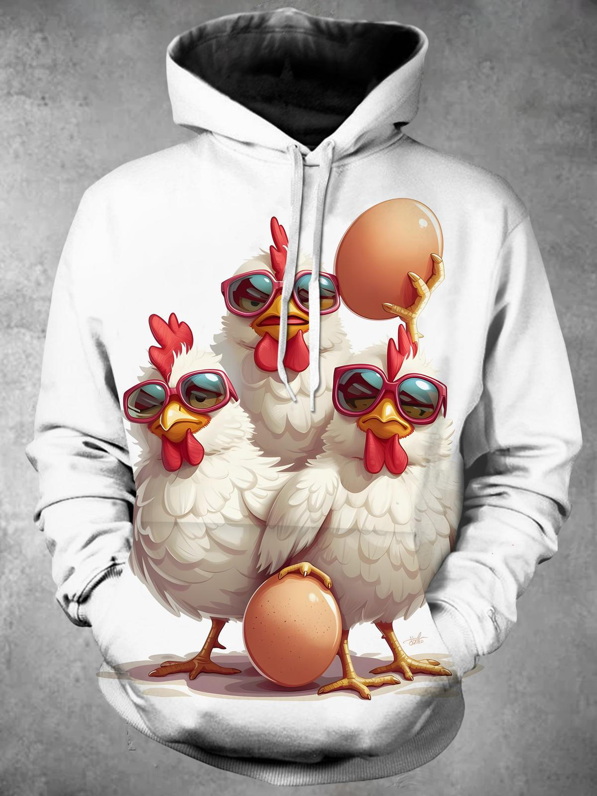 Rooster Long Sleeve Hooded Pocket Men's Top