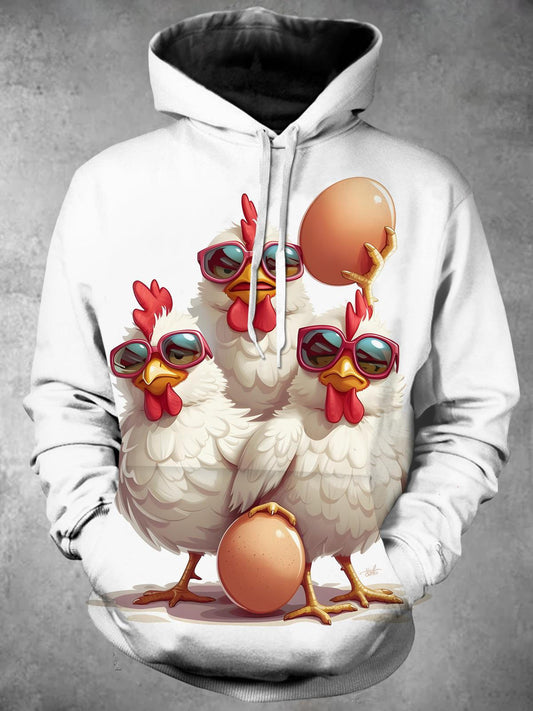 Rooster Long Sleeve Hooded Pocket Men's Top