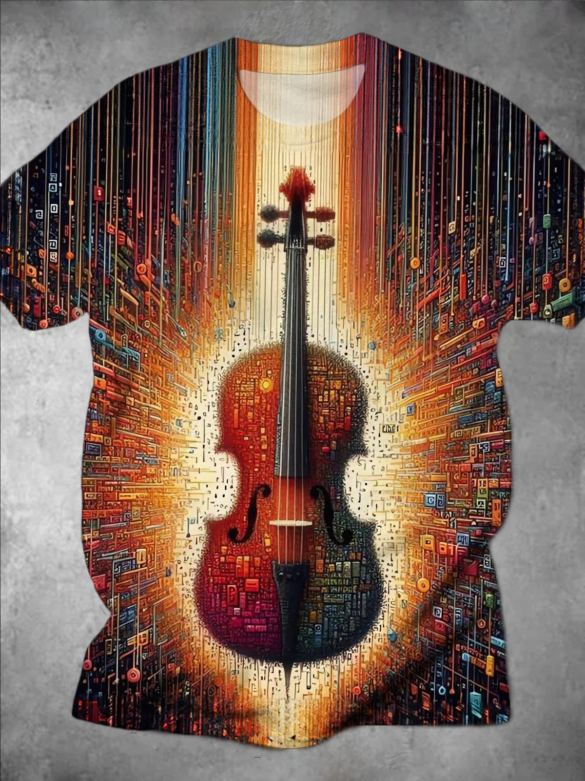 Musical Instrument Violin Round Neck Short Sleeve Men's T-shirt