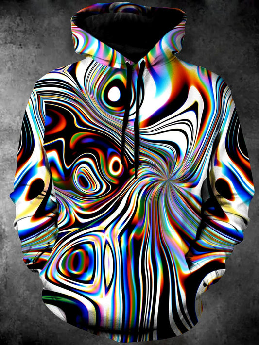 Abstract Long Sleeve Hooded Pocket Men's Top