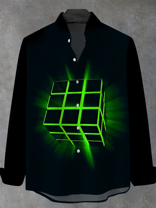 Magic Cube Men's Pocket Long Sleeve Stand Collar Shirts