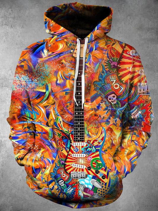 Music Guitar Art Long Sleeve Hooded Pocket Men's Top