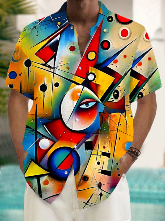 Abstract Art Print Men's Pocket Short Sleeve Shirts