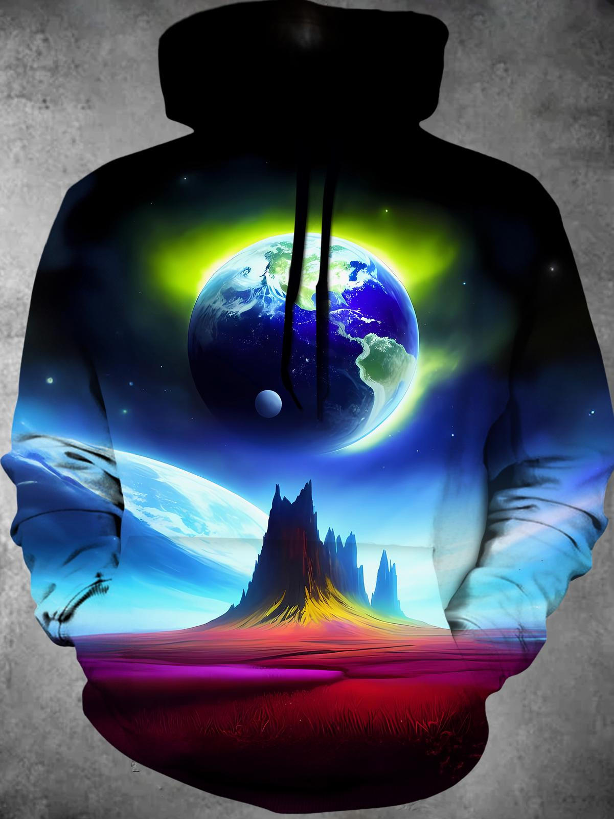 Earth Long Sleeve Hooded Pocket Men's Top