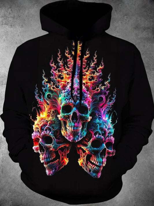 Skull Long Sleeve Hooded Pocket Men's Top