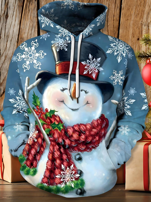 Snowman Long Sleeve Hooded Pocket Men's Top