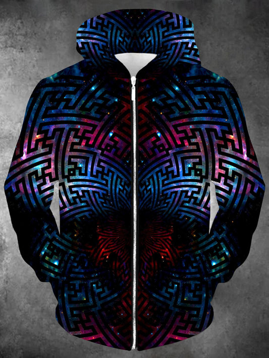 Geometry Long Sleeve Pocket Men's Zip Up Hoodies