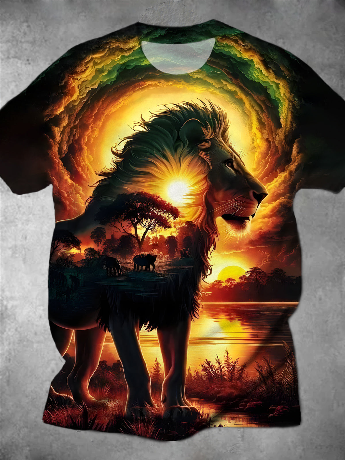 Lion Scenery Round Neck Short Sleeve Men's T-shirt