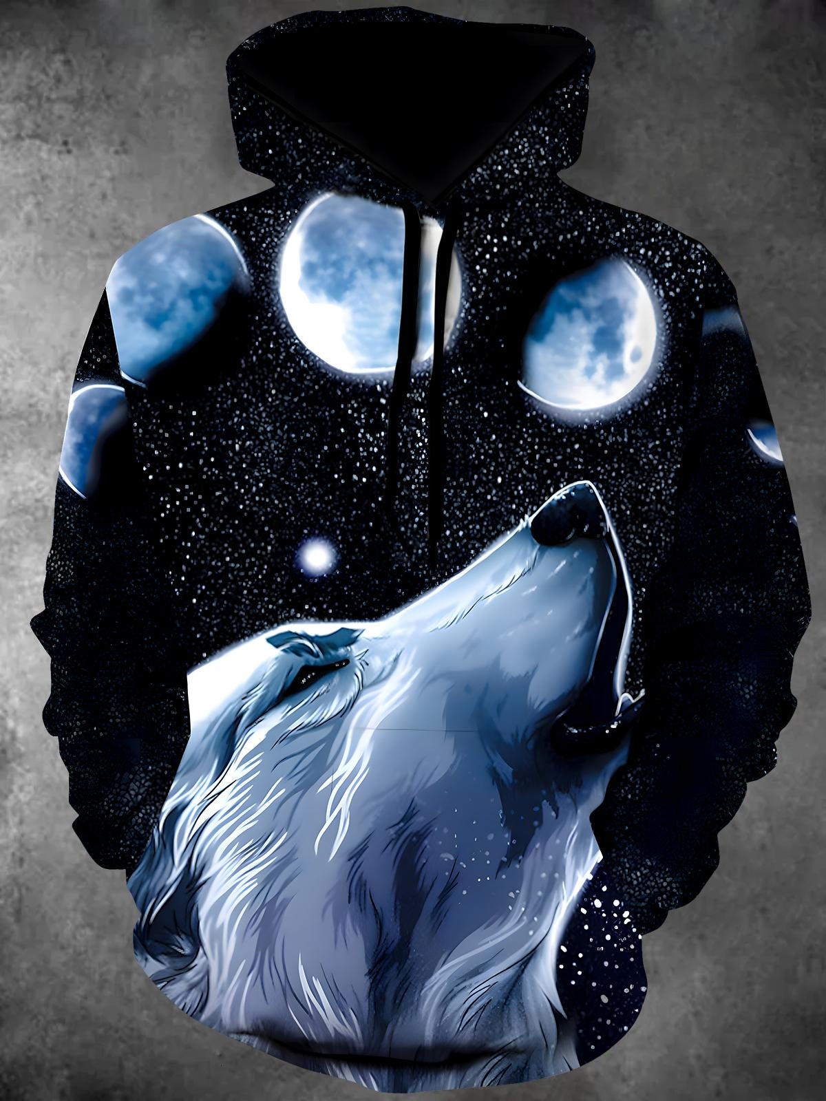 Wolf Moon Long Sleeve Hooded Pocket Men's Top