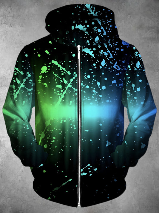 Tie Dye Gradient Long Sleeve Pocket Men's Zip Up Hoodies