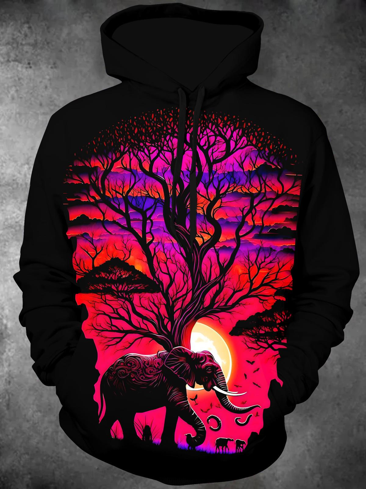 Elephant Long Sleeve Hooded Pocket Men's Top