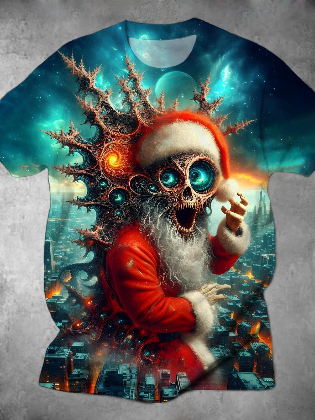 Christmas Santa Claus Skull Round Neck Short Sleeve Men's T-shirt