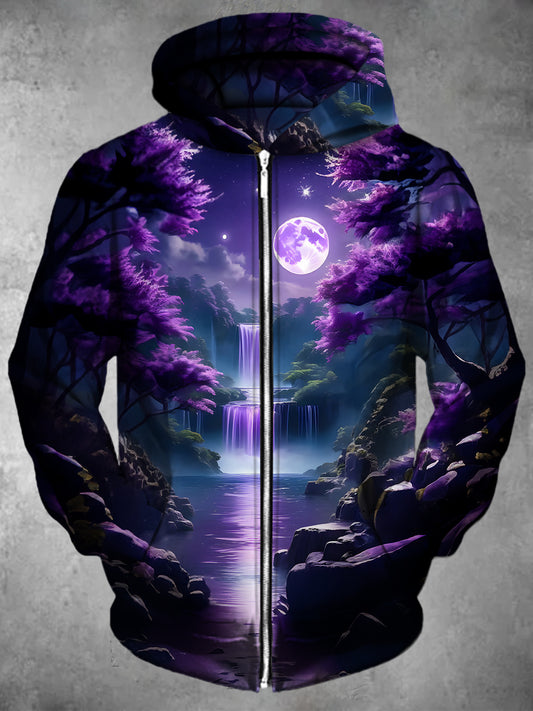 Scenery Long Sleeve Pocket Men's Zip Up Hoodies