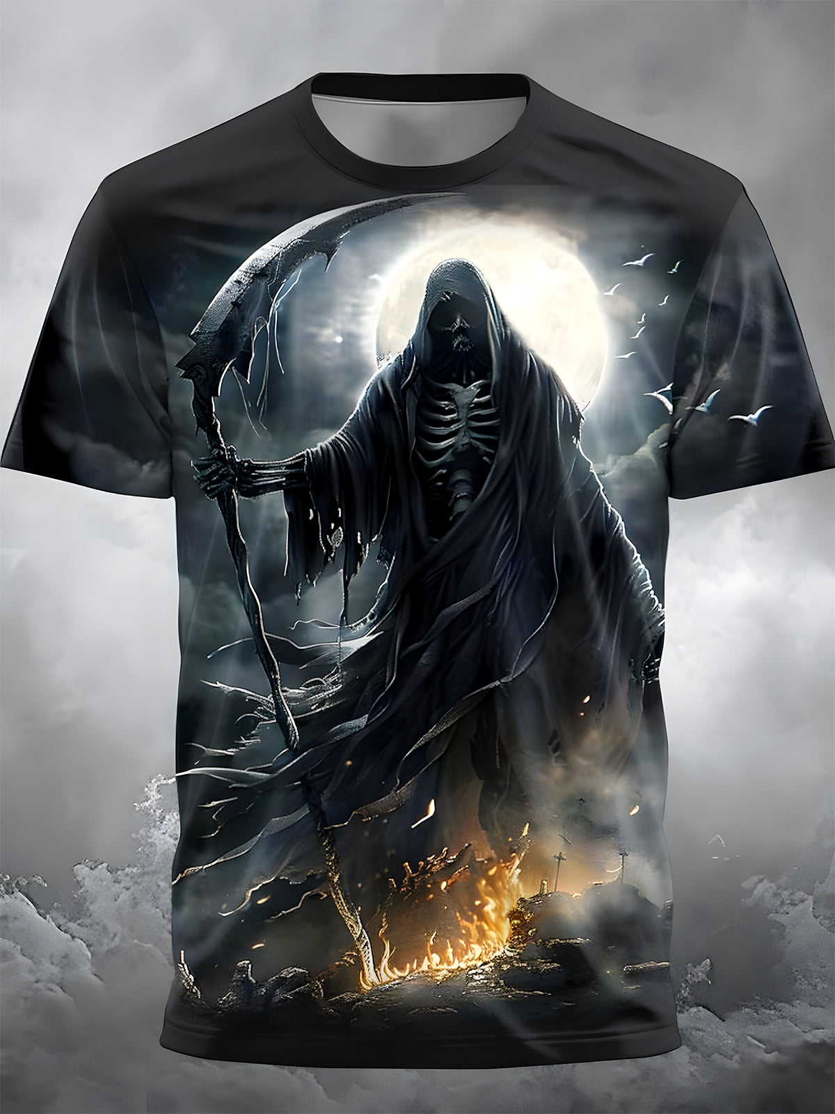 Skull Round Neck Short Sleeve Men's T-shirt