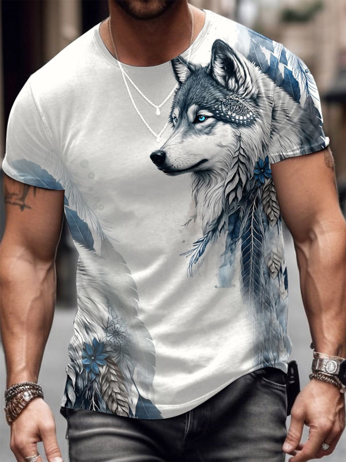 Wolf Round Neck Short Sleeve Men's T-shirt