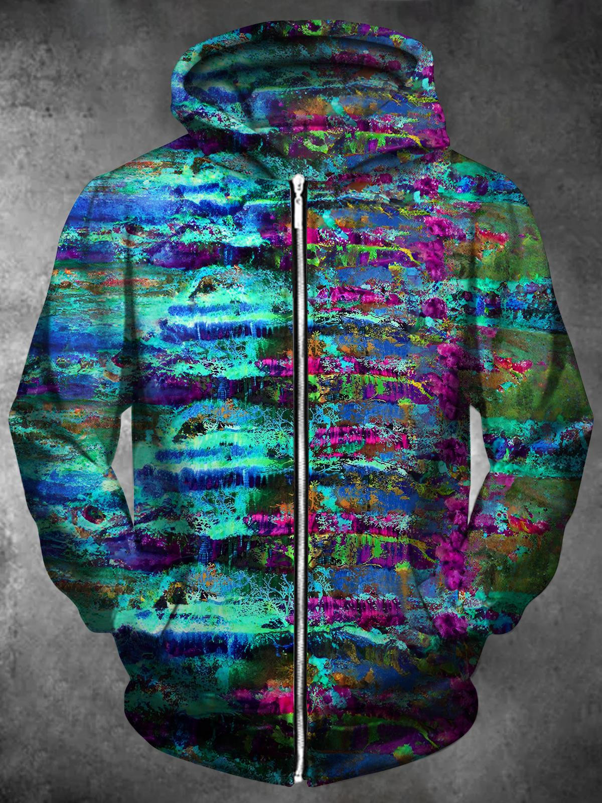 Tie Dye Long Sleeve Pocket Men's Zip Up Hoodies