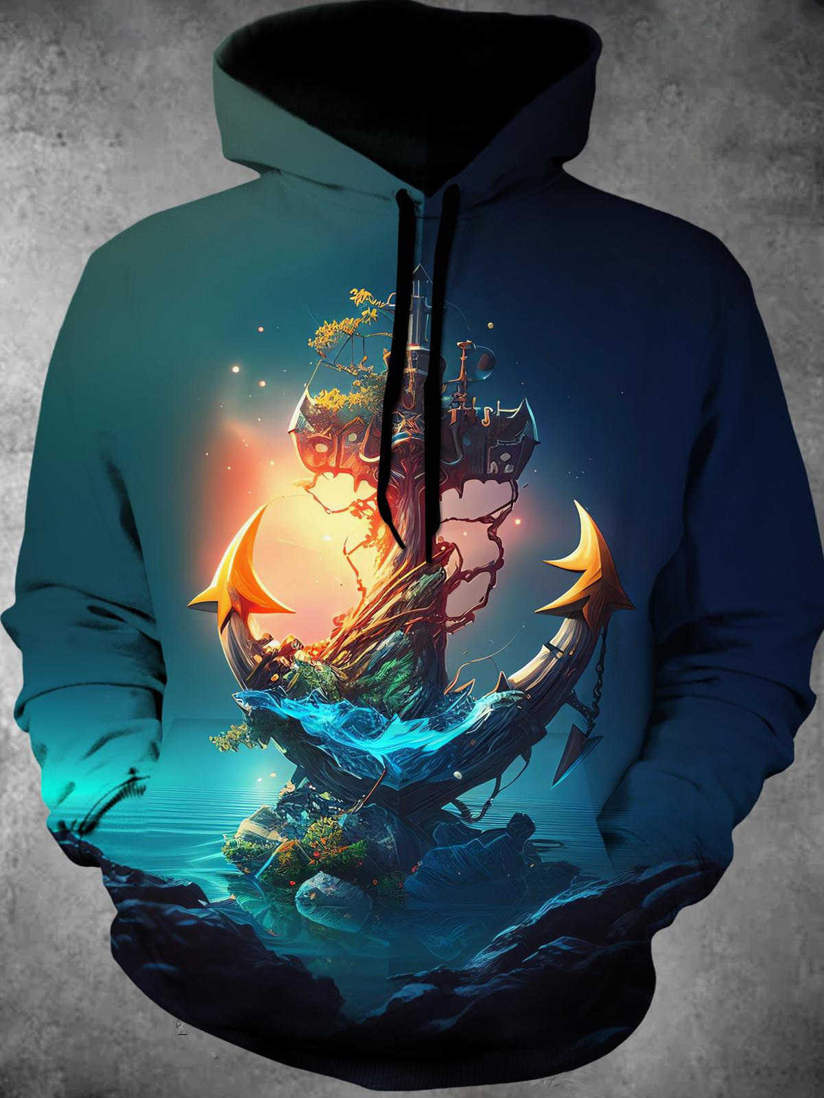 Anchor Long Sleeve Hooded Pocket Men's Top