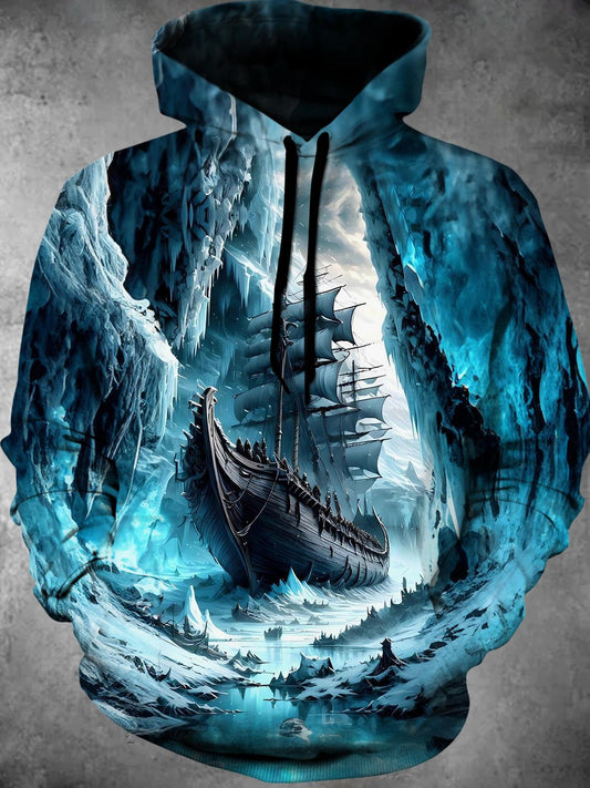 Glacier Boat Long Sleeve Hooded Pocket Men's Top