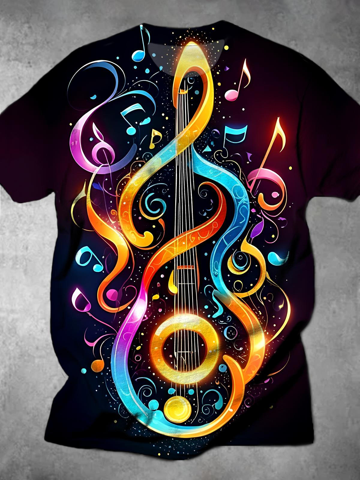 Violin Round Neck Short Sleeve Men's T-shirt