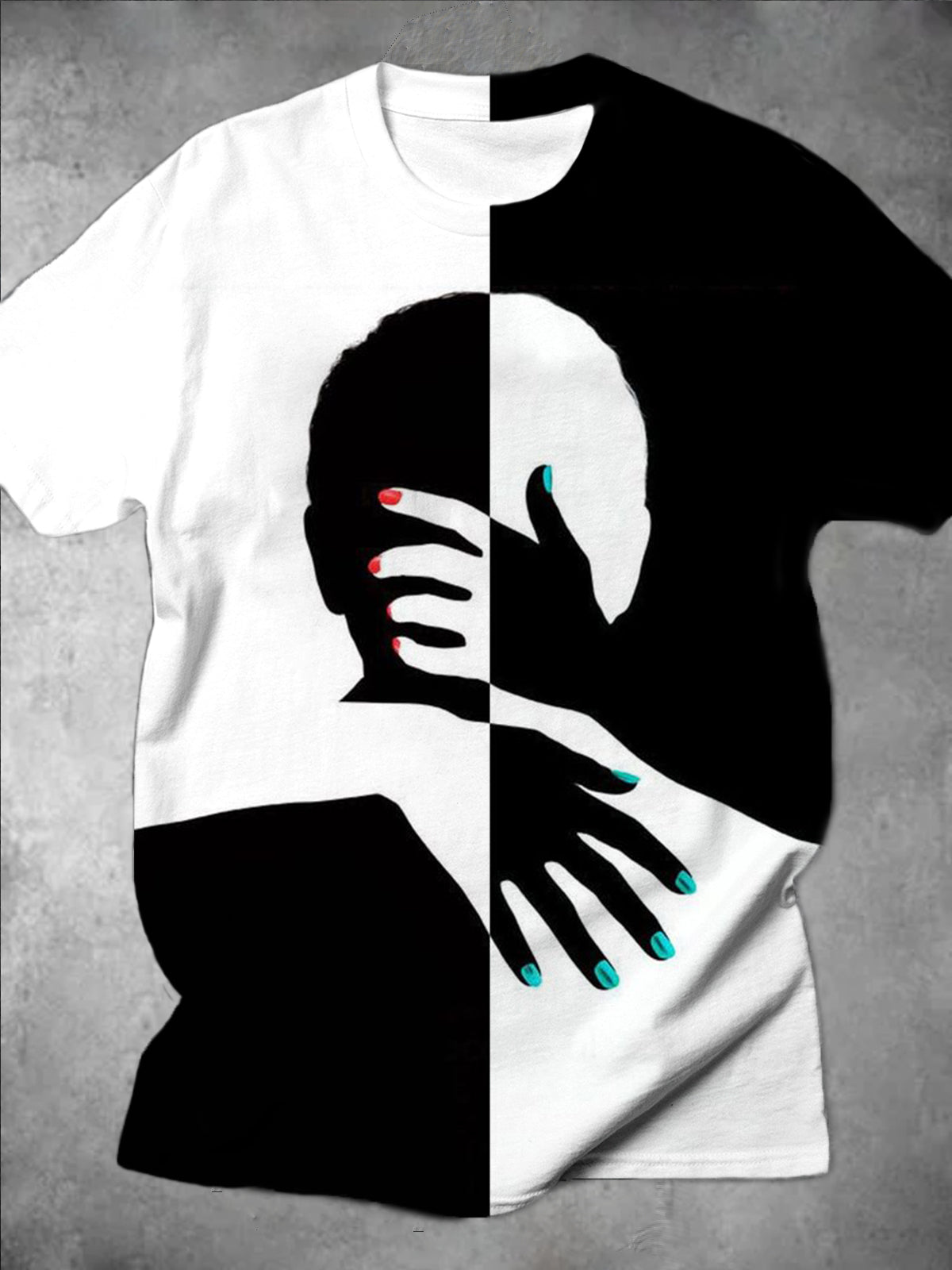 Black And White Color Block Art Print Round Neck Short Sleeve Men's T-shirt