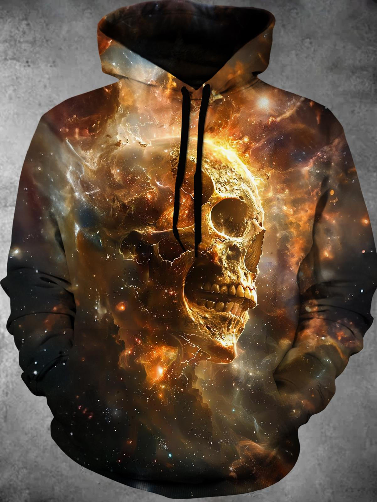 Skull Long Sleeve Hooded Pocket Men's Top