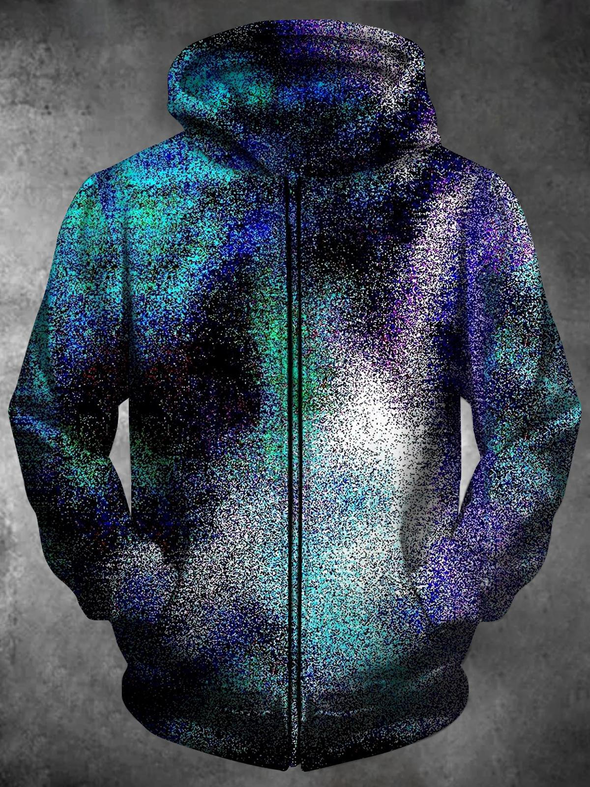 Tie Dye Long Sleeve Pocket Men's Zip Up Hoodies