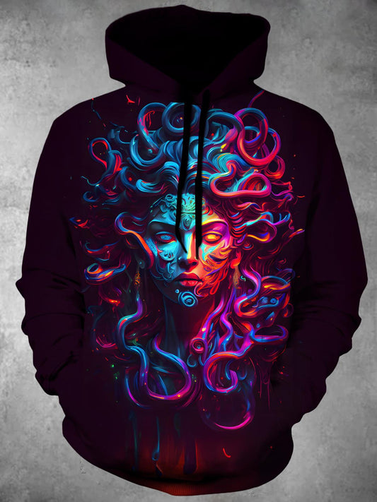 Abstract Face Art Long Sleeve Hooded Pocket Men's Top