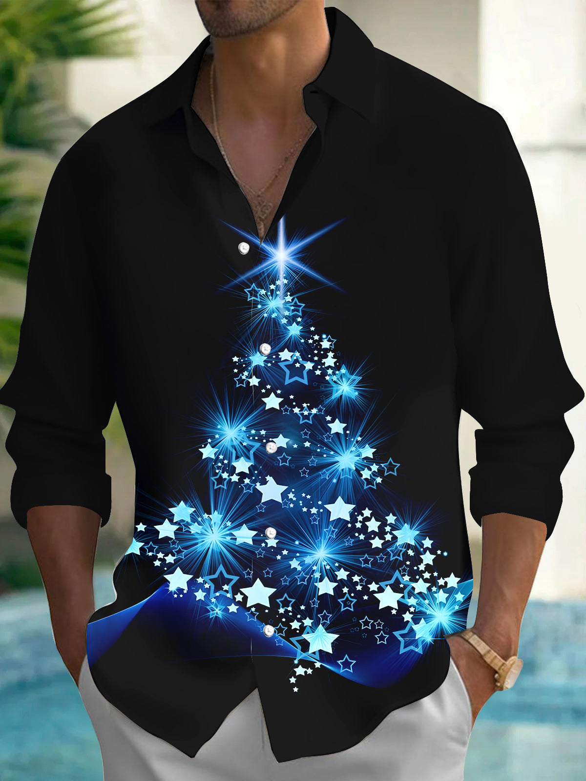 Christmas Tree Men's Pocket Long Sleeve Shirts