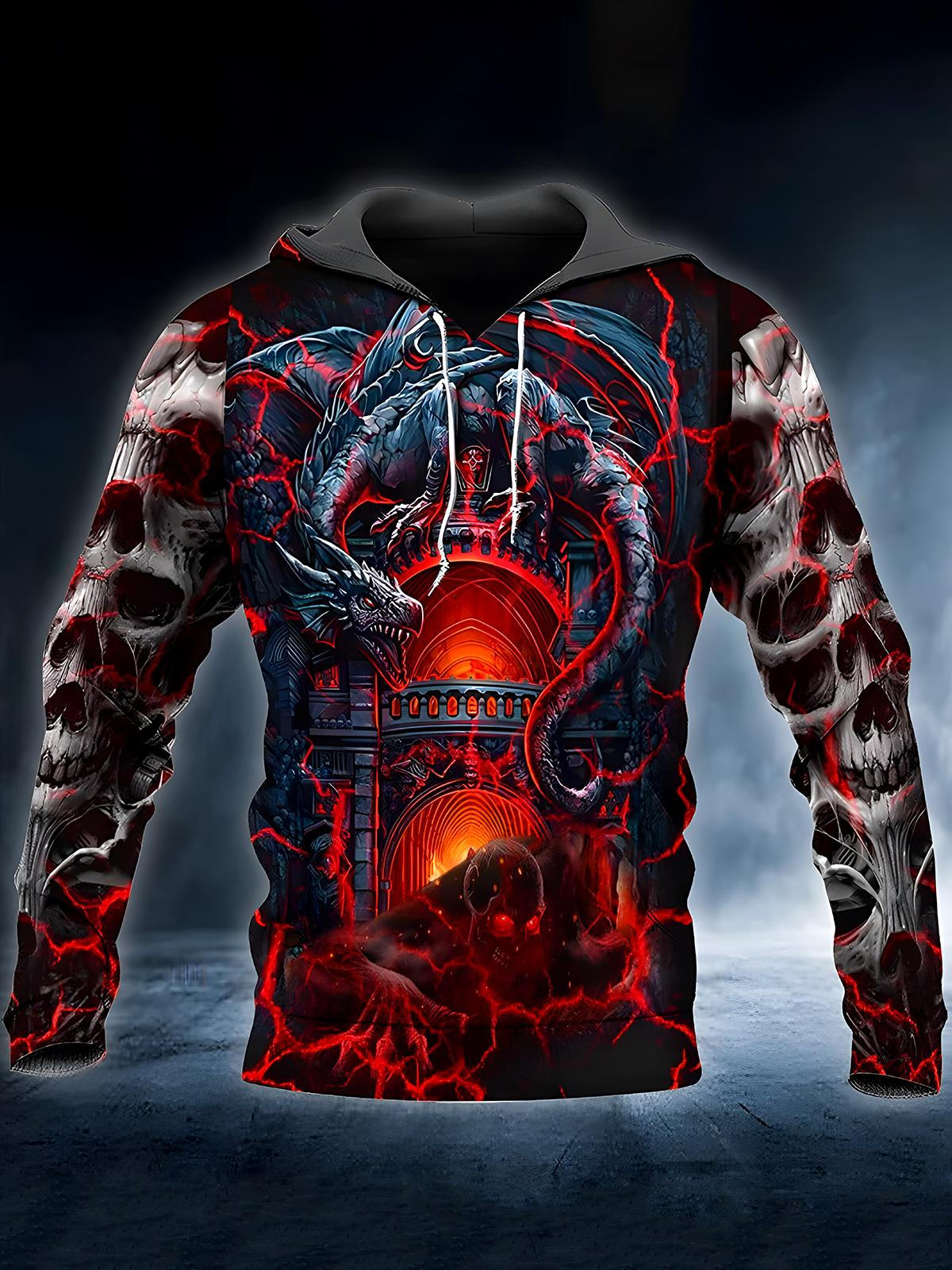 Skull Long Sleeve Hooded Pocket Men's Top