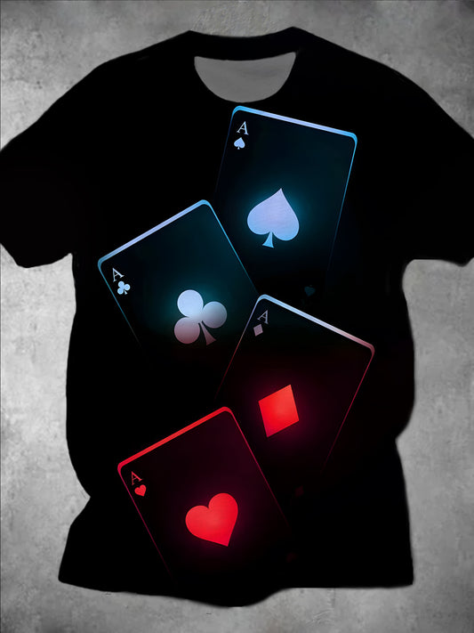 Poker Round Neck Short Sleeve Men's T-shirt