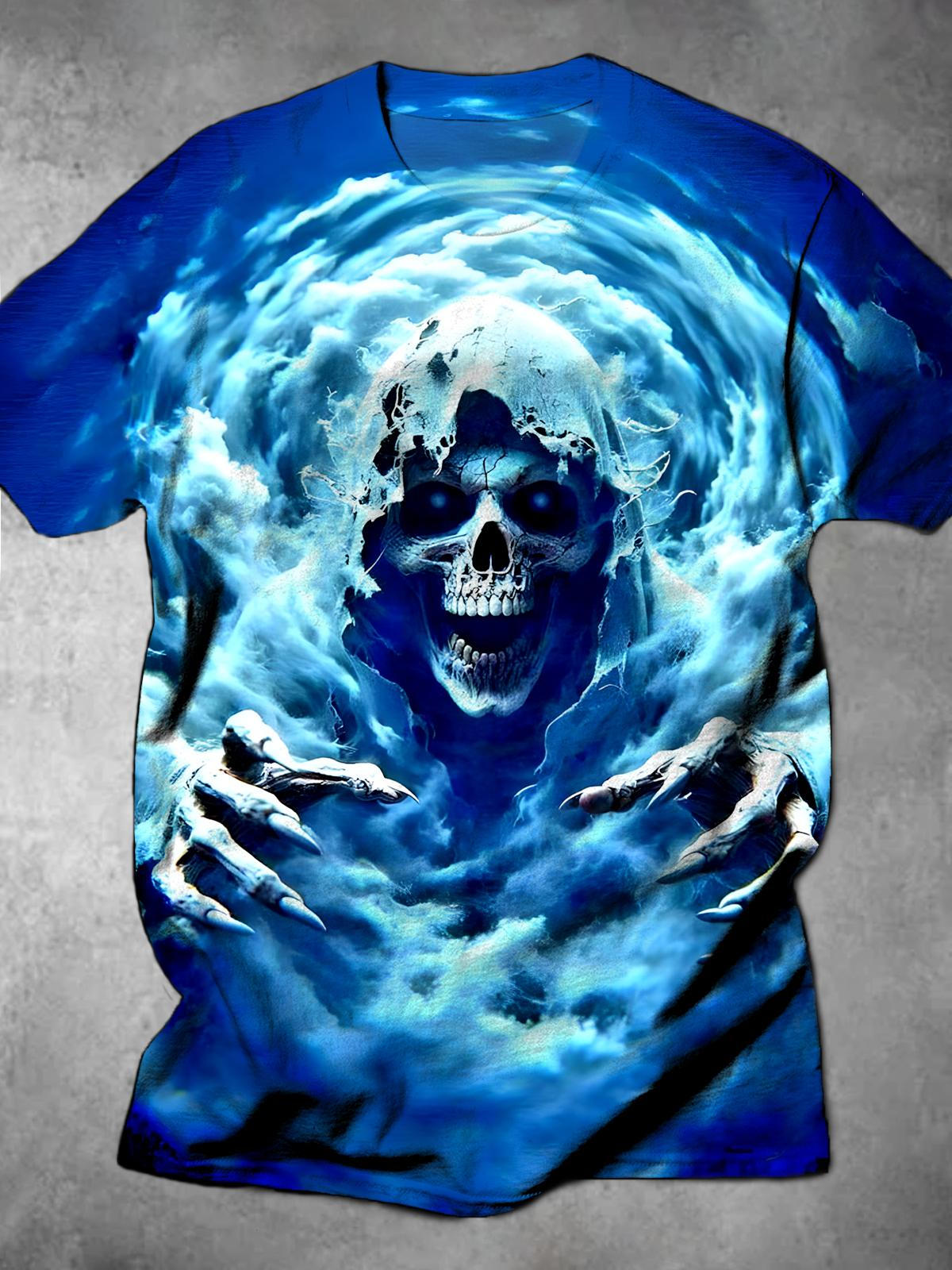 Skull Round Neck Short Sleeve Men's T-shirt