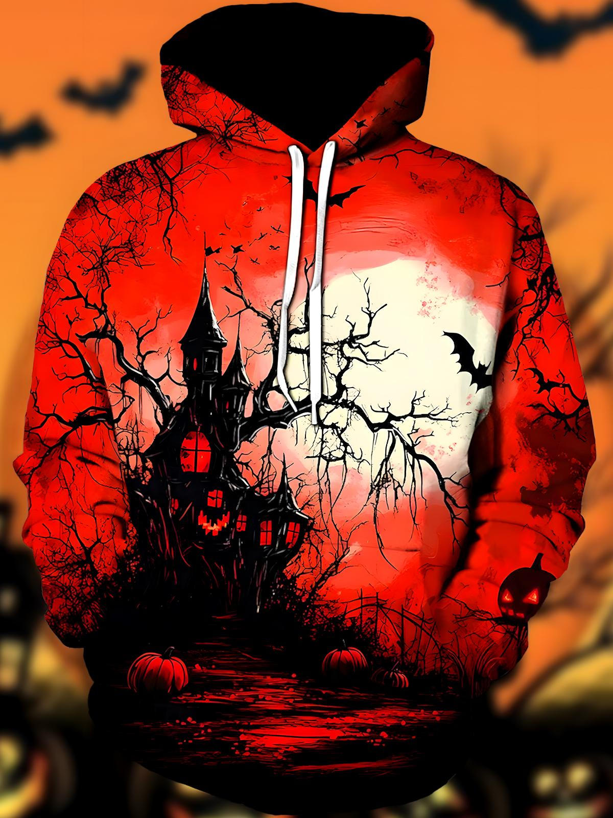 Halloween Long Sleeve Hooded Pocket Men's Top