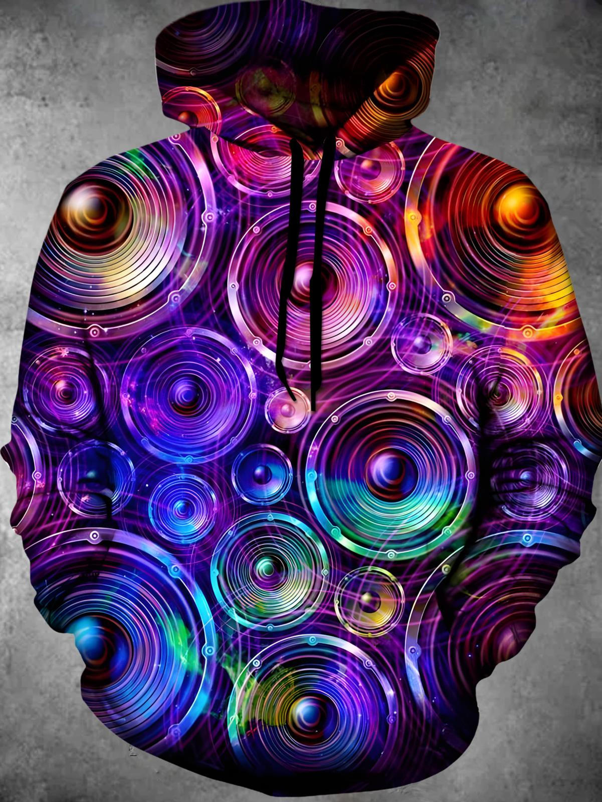 Audio Print Long Sleeve Hooded Pocket Men's Top