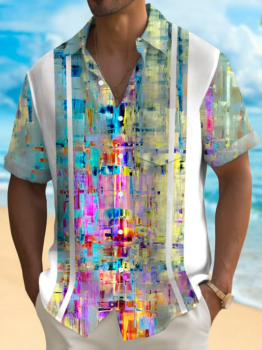 Abstract Gradient Print Men's Pocket Short Sleeve Shirts