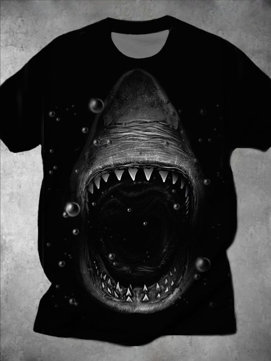 Shark Print Round Neck Short Sleeve Men's T-shirt