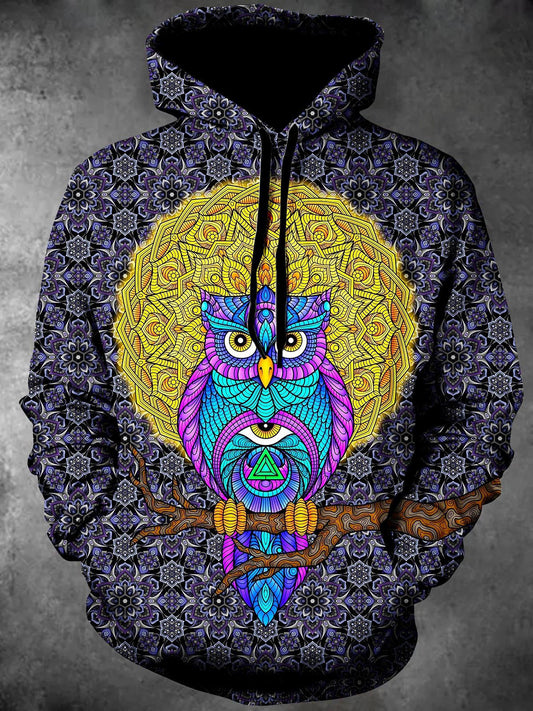 Owl Long Sleeve Hooded Pocket Men's Top