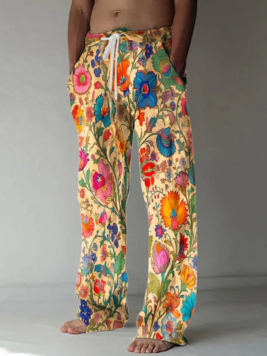 Floral Men's Casual Elastic Waist Pants