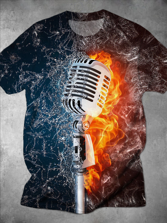 Microphone Round Neck Short Sleeve Men's T-shirt