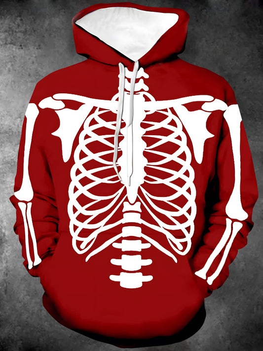 Skull Bone Long Sleeve Hooded Pocket Men's Top