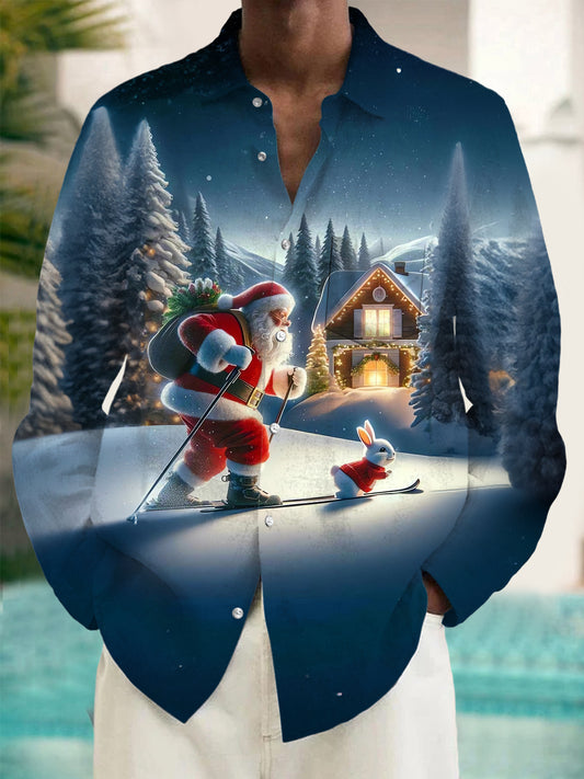 Santa Claus Ski Men's Pocket Long Sleeve Shirts