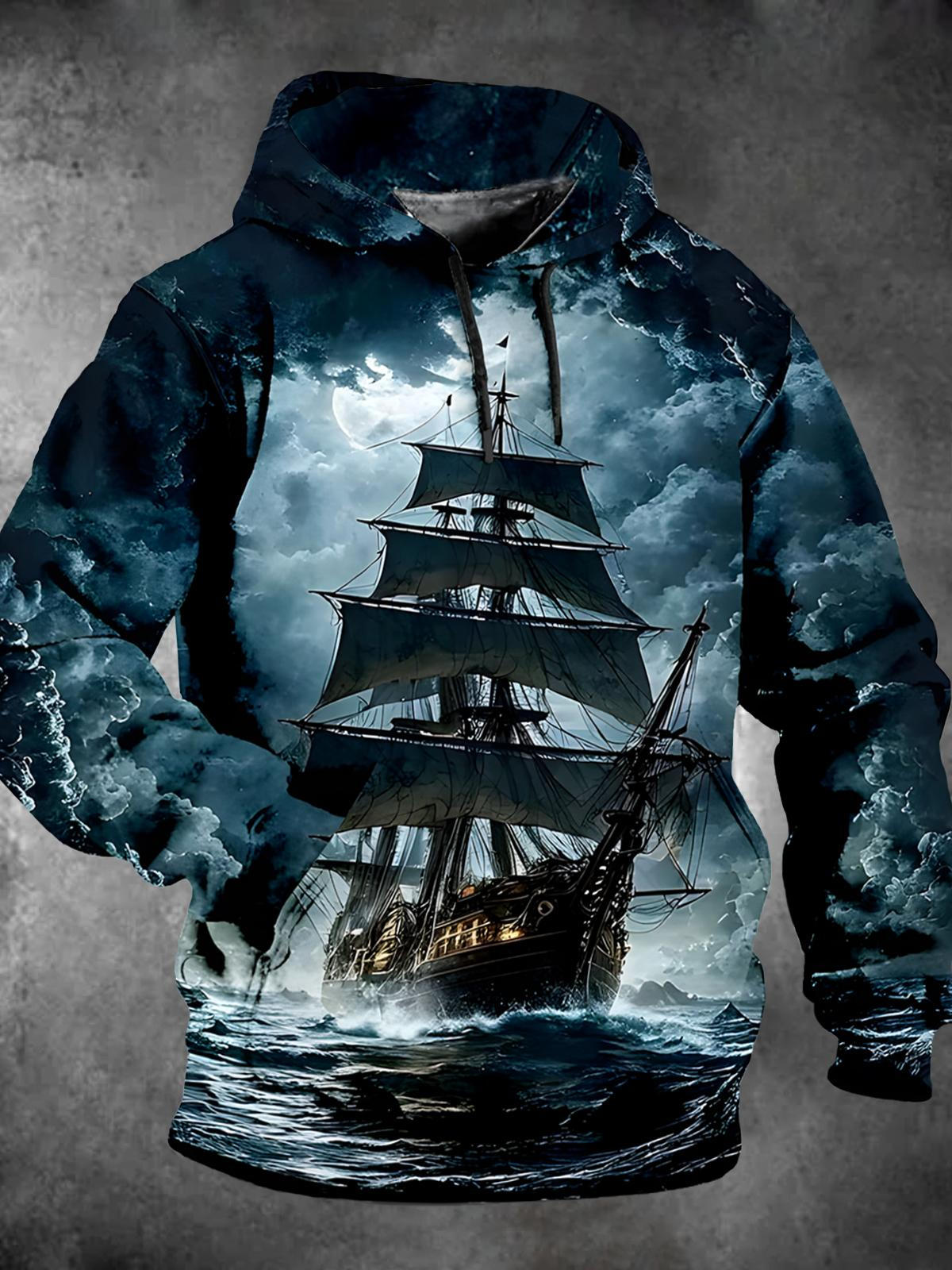 Boat Long Sleeve Hooded Pocket Men's Top