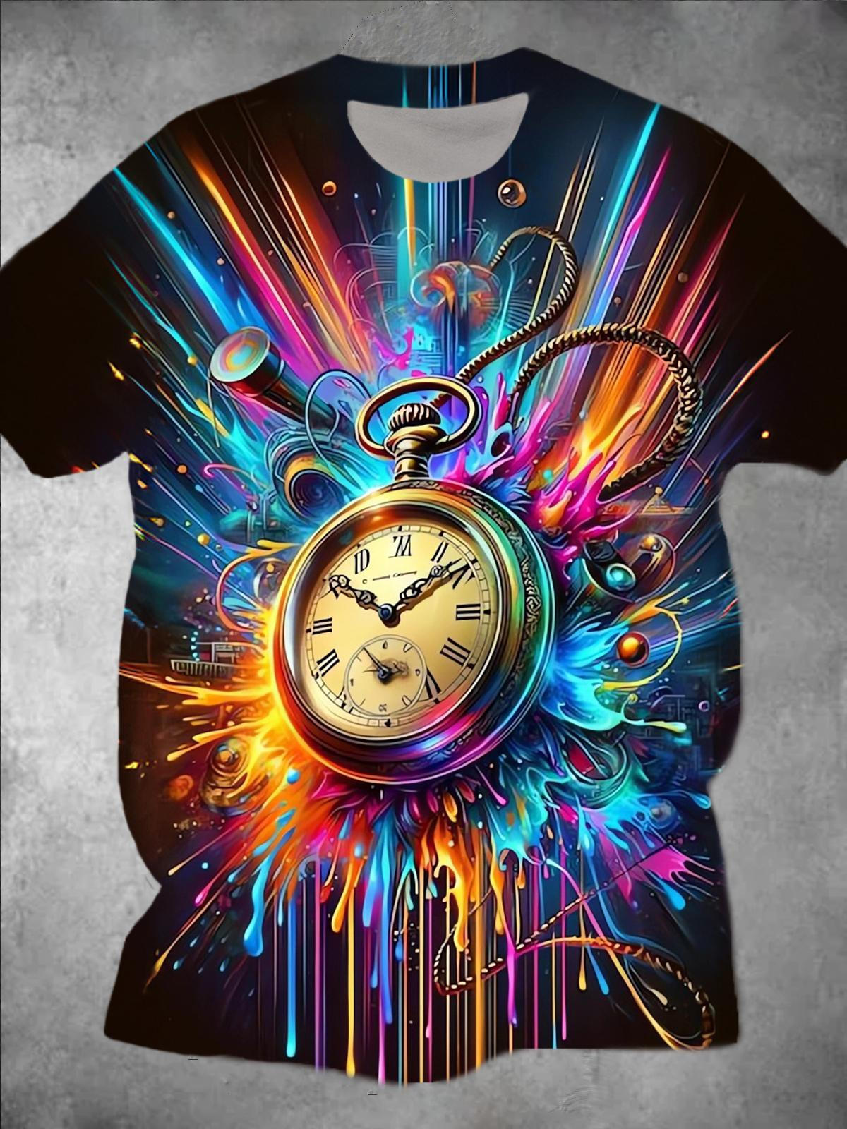 Pocket Watch Round Neck Short Sleeve Men's T-shirt