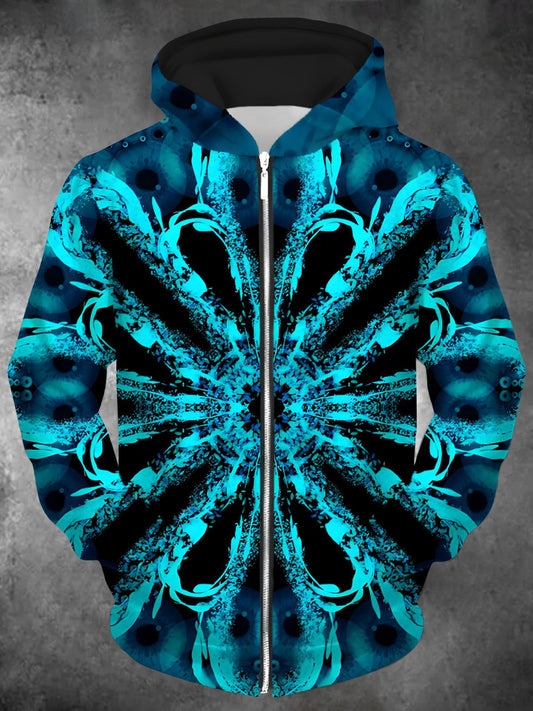 Abstract Long Sleeve Pocket Men's Zip Up Hoodies