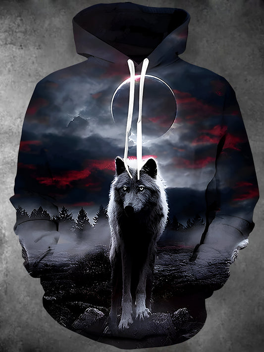 Wolf Long Sleeve Hooded Pocket Men's Top