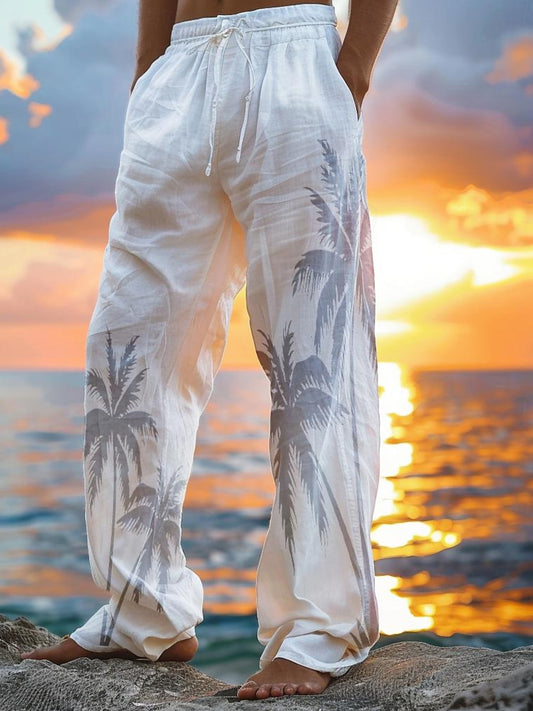 Hawaiian Coconut Tree Men's Casual Elastic Waist Pants