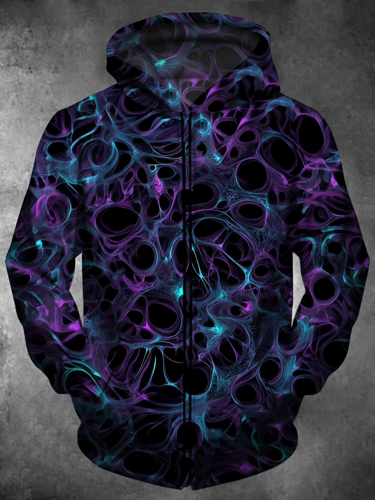 Abstract Long Sleeve Pocket Men's Zip Up Hoodies