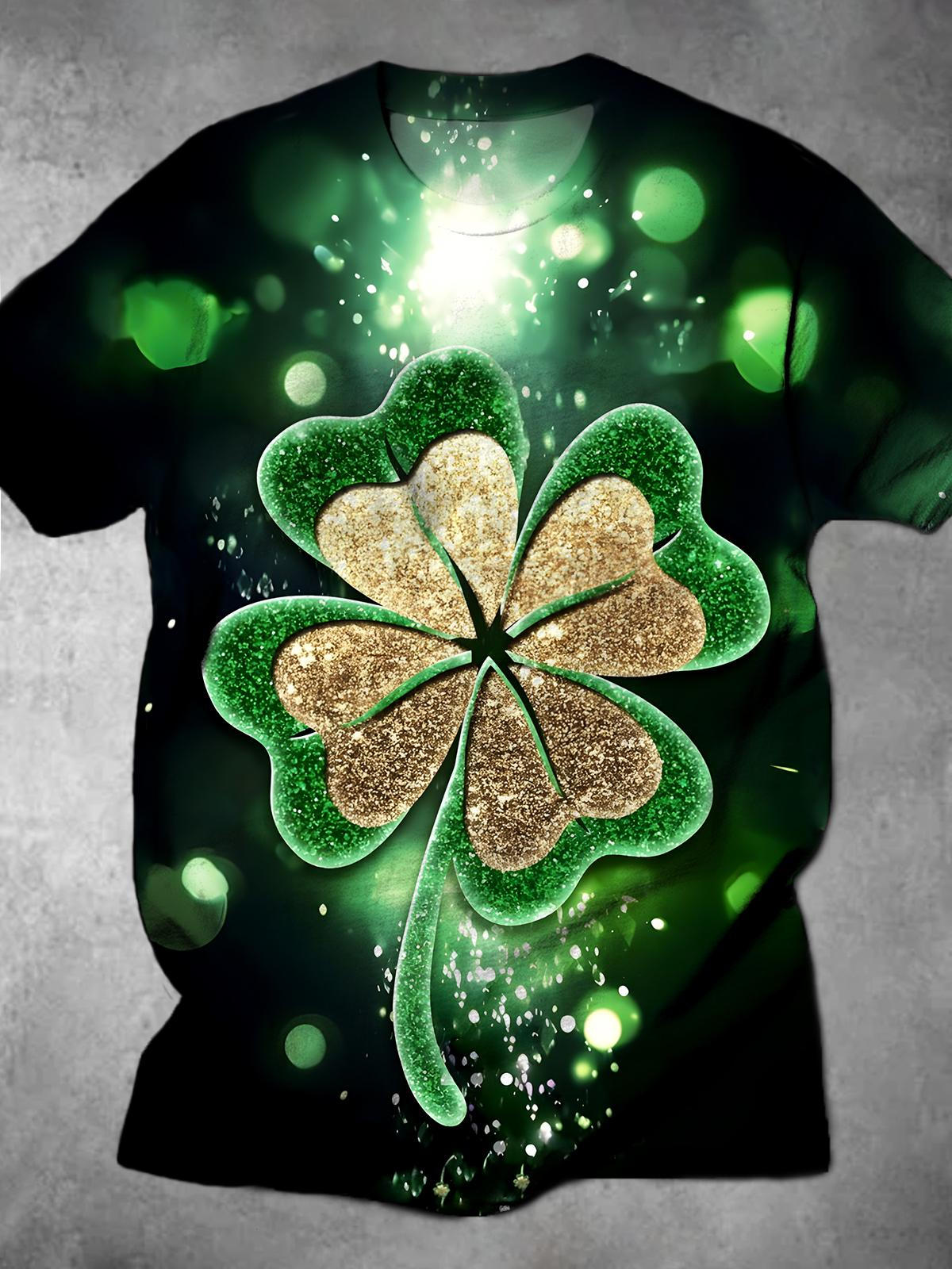 Four Leaf Clover Round Neck Short Sleeve Men's T-shirt